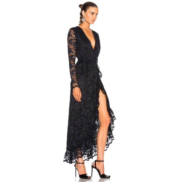 GANNI FLYNN RUFFLE-TRIMMED LACE MAXI WRAP DRESS - Picture 3 of 7